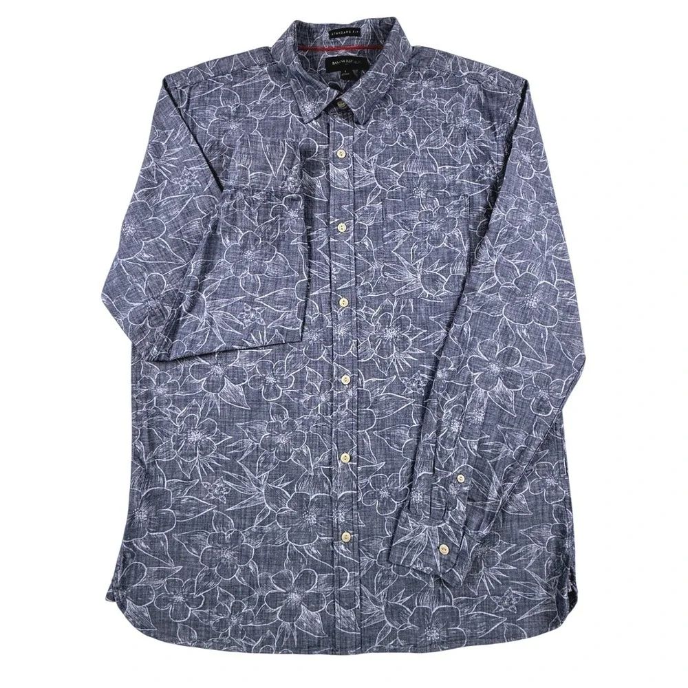 Banana Republic Mens Blue Floral Hibiscus Button Down Shirt Long Sleeve Large L